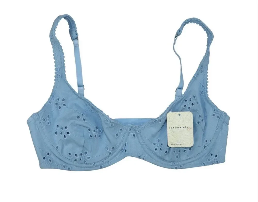 Free People NWT size 34C Homegrown Eyelet Demi-Cup Underwire Bra Clear Sky